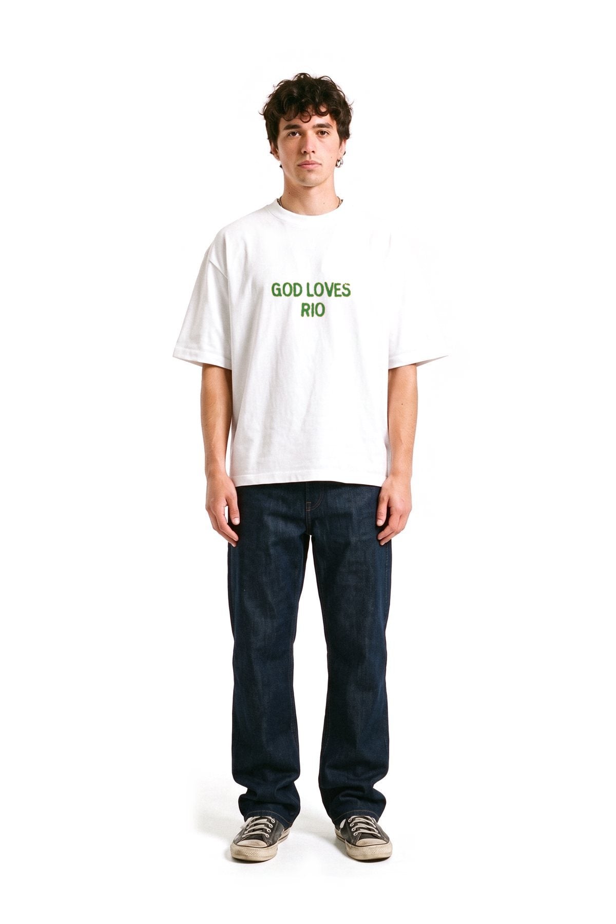 Dean wearing the God loves Rio t-shirt